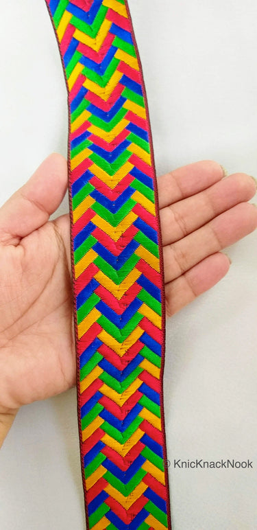 Yellow, Red, Blue and Green Jacquard Weave Trim